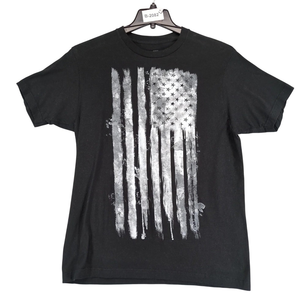 Heavyweight Champs Black American Flag Graphic T Shirt Mens L Paint Splatter USA